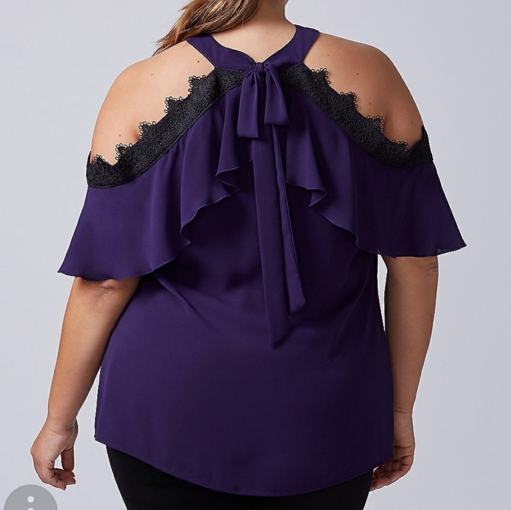 🆕 Lane Bryant FLUTTER COLD-SHOULDER TOP WITH LACE - Picture 4 of 4